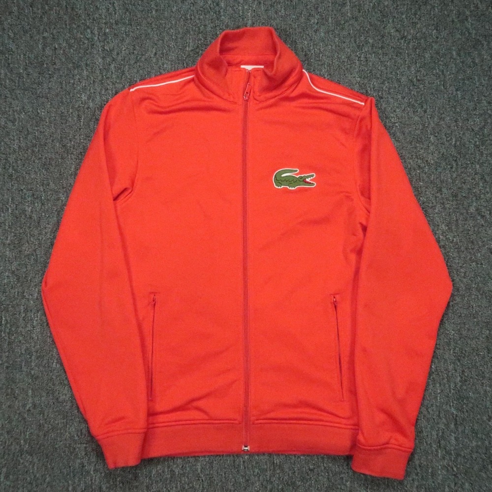 Lacoste Jacket Mens Small Red Full Zip‎ Pockets Performance Tennis Sport